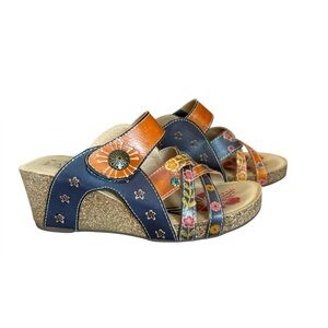L'Artiste Spring Step Jadora Wedge Sandals Leather Womens Size 37 US 6.5 to 7